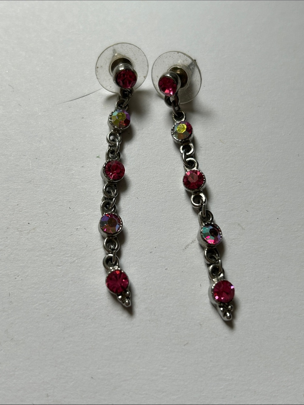 Fuchsia Crystal Linear Drop Earrings - j29